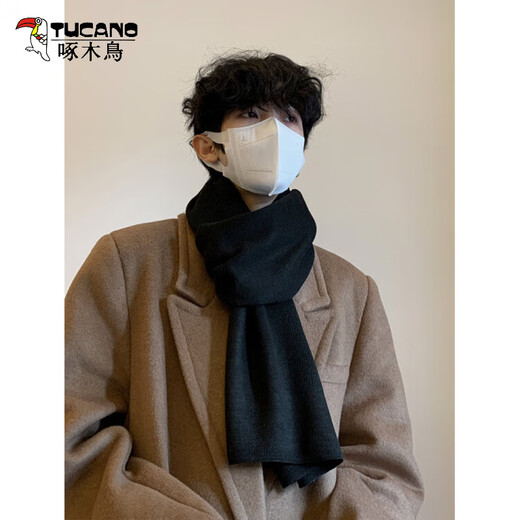 Woodpecker (TUCANO) scarf men's solid color simple winter thickened warm scarf versatile simple style gift box for boyfriend couple scarf gray gift bag