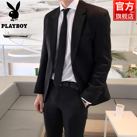 Playboy Spring and Autumn Korean Style Casual Suit Jacket Men's Black Loose Student Formal Business Suit Suit Men's Trend Black Single Suit Free Tie XL Recommended 115-135Jin Jin is equal to 0.5 kg