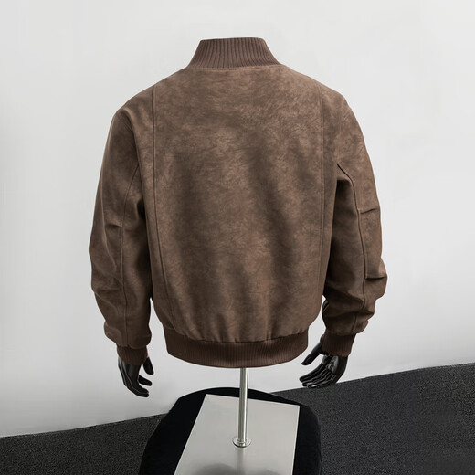 Luo Meng matte leather jacket men's spring and autumn short couple flying pu leather jacket stand collar baseball uniform black 2XL