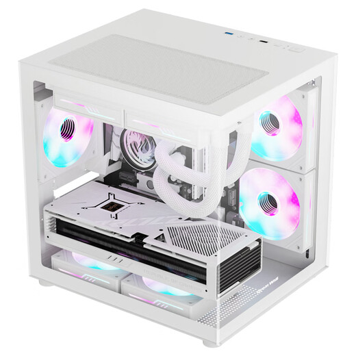 长城机箱视界S5 MINI海景房机箱小尺寸MATX小机箱紧凑型侧透240水冷小型台式机电脑主机箱 白色+极光ARGB风扇1正4反