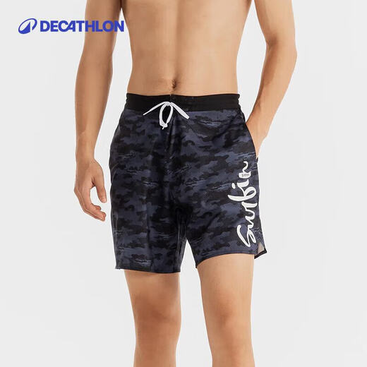 Decathlon (DECATHLON) men's quick-drying swim trunks shorts, hot spring pants, surf pants, anti-embarrassing couple OVOM black landscape pattern (five-quarter pants) S