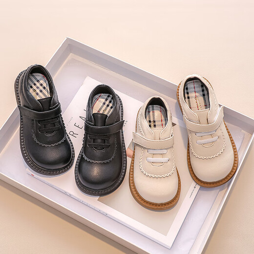 Shepherd Niu (MUTONGNIU) genuine leather girls' leather shoes new spring and autumn baby girl princess big child British children's leather single shoes off-white 24