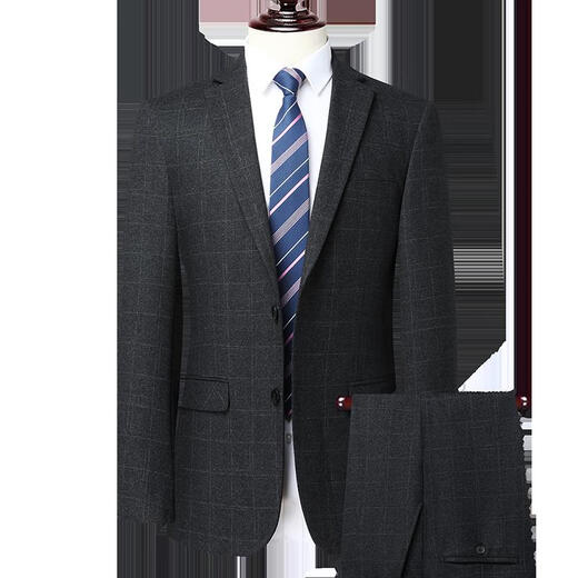 Montagut suit suit men's winter thickened wool suit formal striped wedding banquet dress dad jacket 992 blue striped double slit two-piece set wool material L 175