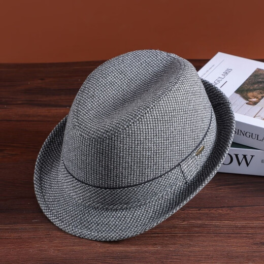 Ye Yu woolen hat middle-aged and elderly autumn and winter fashion gentleman men's dad British jazz hat plaid gray medium size M56-57CM