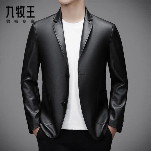 Jiumuwang Men's Suit Leather Jacket Spring and Autumn Casual Jacket New Leather Jacket Fashionable Men's Black M 170