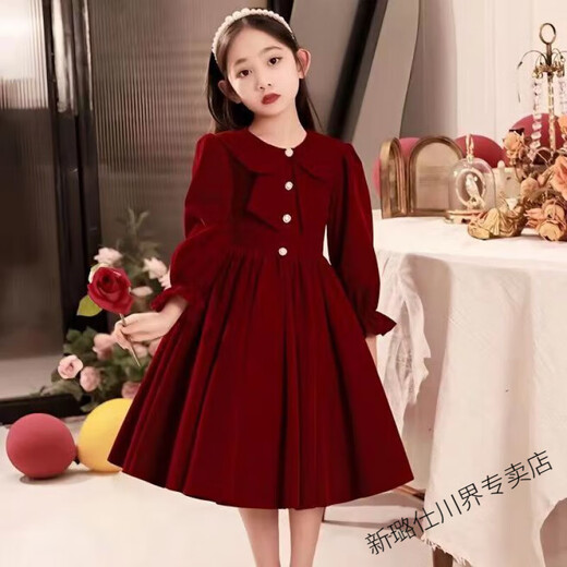 Ge Sufan girls' dress high-end autumn and winter red princess dress tutu skirt piano performance suit New Year's dress plus velvet 006 regular burgundy spring and autumn style 110