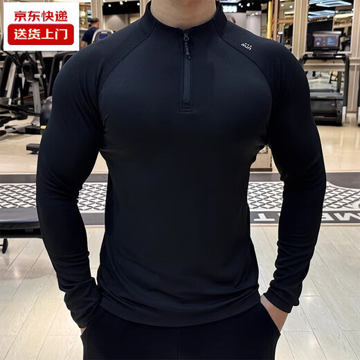 American fitness clothing long-sleeved T-shirt men's autumn and winter quick-drying running sports cycling basketball training half-zip top black high quality 3XL recommended 160-180 Jin Jin is equal to 0.5 kg