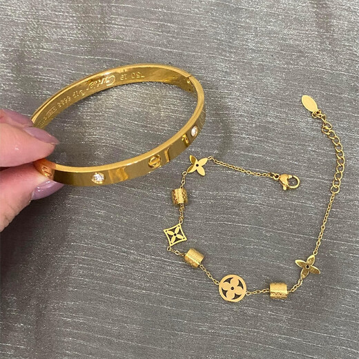 Jiaye K gold four-leaf clover titanium steel silver waist bracelet presbyopia bracelet light luxury fashion temperament versatile and non-fading 999 gold bracelet