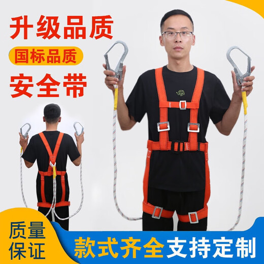 New national standard European-style full-body five-point high-altitude work safety belt construction site double hook outdoor anti-fall safety belt electrician European-style buffered single small hook 2-meter rope