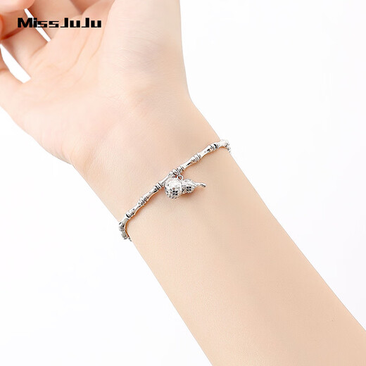 Miss JuJu pt950 platinum gourd bracelet for women, genuine platinum Fulu bamboo bracelet, lucky and lucky brand ingot bracelet, lucky and lucky bamboo bracelet 11.8-12.0g 16+3cm