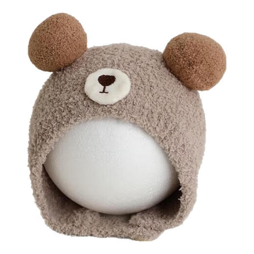 Baby Hat Autumn and Winter Cute and Super Cute Ball Infant and Toddler Pullover Ear Protector Hat for Small Months 2025 New Style Warm Skin Friendly Cotton/Breathable and Untied Protective Font and Ear Protector/Beige Suitable for Ages Within 3 Years-Infant Category A