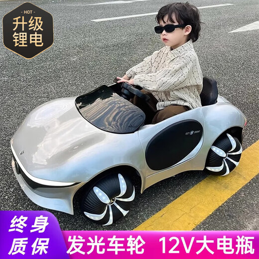 Liuwan Kinder Benchi Elektroauto Allradauto 1 9 Jahre alt mit Fernbedienung Baby Junge und Mädchen Spielzeug kann auf Geschenk sitzen, silber lackiert, Lithiumbatterie + volle Funktion + Ledersitz + Fernbedienung