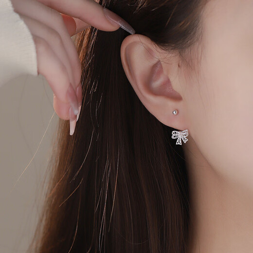 沄汧999 sterling silver needle earrings earrings for women 2025 new birthday gift girls niche earrings jewelry accessories hollow bow hook earrings pair