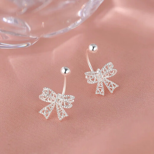 沄汧999 sterling silver needle earrings earrings for women 2025 new birthday gift girls niche earrings jewelry accessories hollow bow hook earrings pair