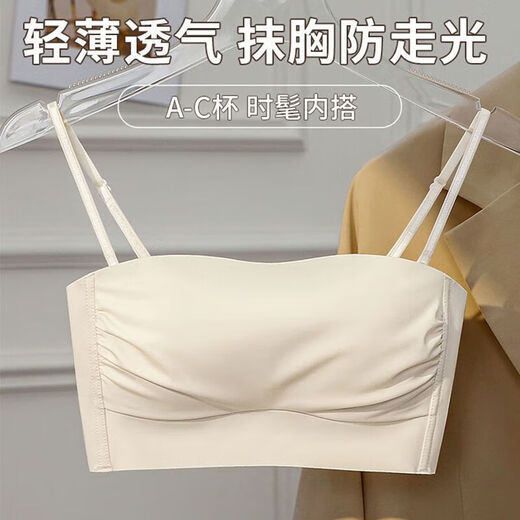 Summer Thin Strapless Anti-Slip Beautiful Back Bra for Women Without Wires Gathering Side Breasts Anti-Exposed Tube Bra Bra Champagne-1 Pack XL (Suitable for 38/85ABC)