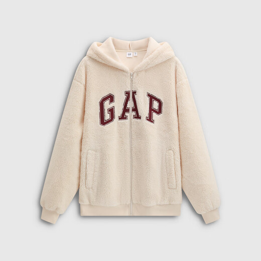 Gap Men's and Women's 2025 Autumn New Contrast Color Logo Loose Hug Velvet Hoodie Sweater Top 786514 Beige S (165/88A) Asian Size