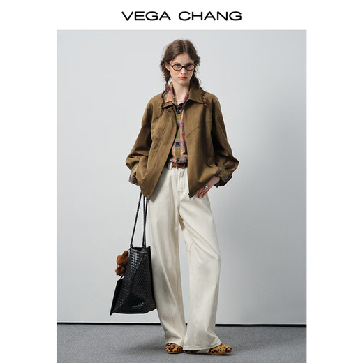 VEGA CHANG Short Jacket Women's 2026 New Spring Fashion Commuting Splicing Line Design Jacket Warm Baked Brown (Coat) S