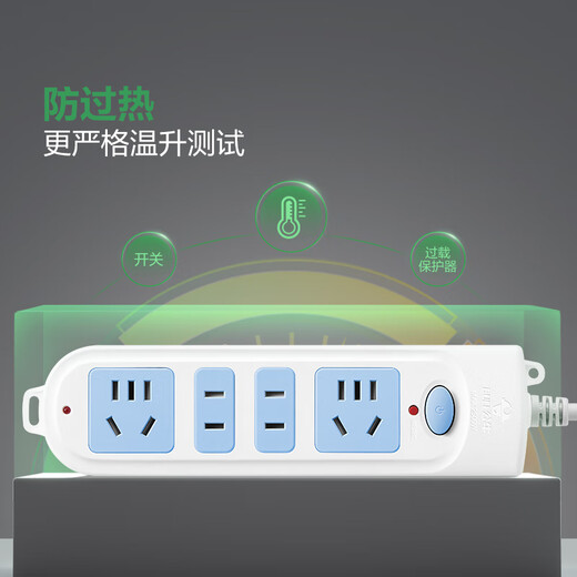 BULL safety socket plug converter New national standard super power automatic power-off protection terminal board drag strip basic blue and white model four-position plug strip | total control 1.8 meters | new national standard GN-607