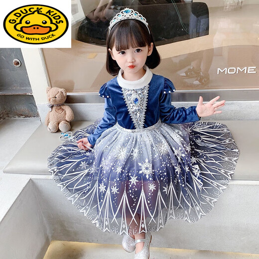 G.duck Elsa Princess Dress Autumn and Winter Plus Velvet Thickening Western Style Girls Frozen Elsa Dress Dress 120 Suitable for Height 100-110cm One Size 8969 Skirt Spring and Autumn Style + Cape Crown Stick