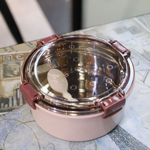 Ye Yu Korean version 304 stainless steel insulated lunch box with lid spoon dormitory instant noodle bowl office worker student lunch box water-filled insulated round lunch box single layer blue 1.2L