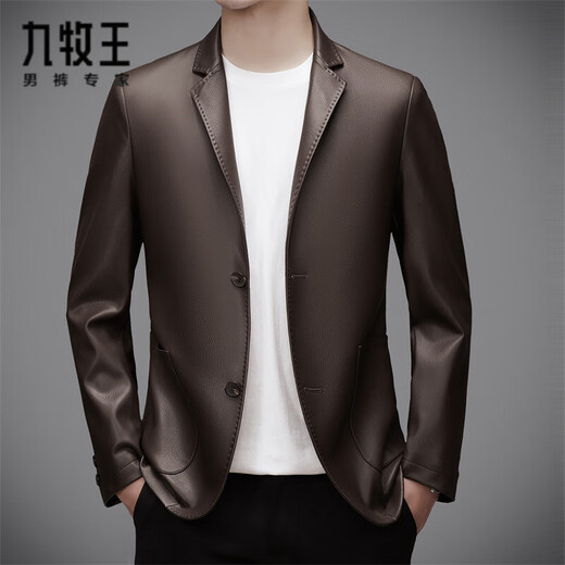 Jiumuwang Men's Suit Leather Jacket Spring and Autumn Casual Jacket New Leather Jacket Fashionable Men's Black M 170