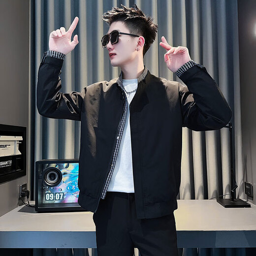 Jason's fake two-piece jacket men's autumn and winter cotton-padded handsome trendy top 2025 new high-end men's stand-up collar jacket JK215 black (regular style) XL (130-145Jin Jin equals 0.5 kg)