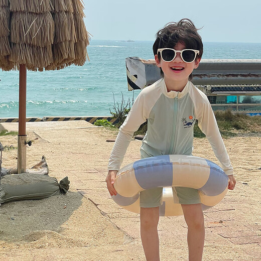 Zailu children's swimsuit for boys and girls 2025 new one-piece long-sleeved sun protection quick-drying dry swimsuit for baby beach vacation travel Dinosaur 90 recommended height 75-85CM