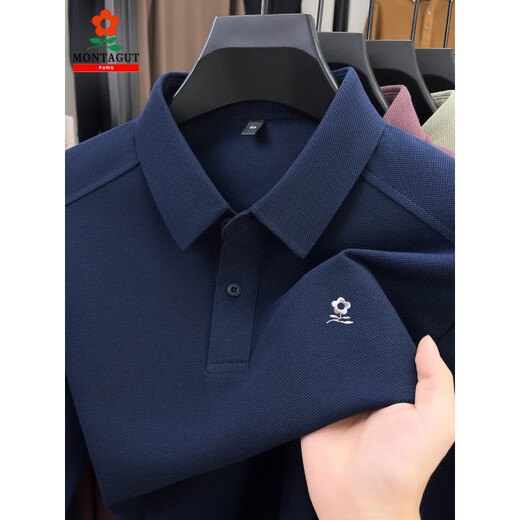 MONTAGUT men's long-sleeved T-shirt autumn new middle-aged dad business casual long-staple cotton anti-wrinkle non-iron lapel polo shirt camel XL 175 (recommended 140-150Jin Jin equals 0.5 kg)