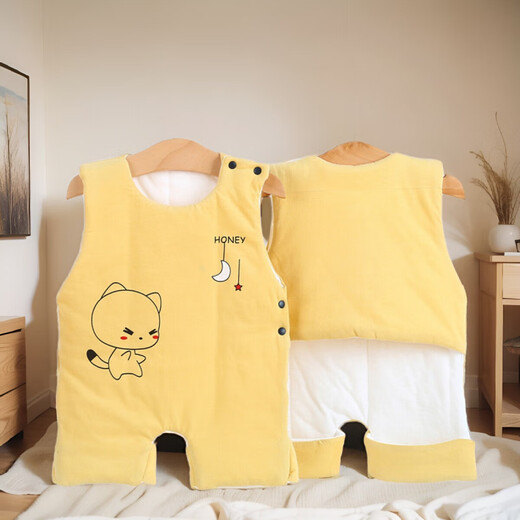 Baby cotton pocket to protect the tummy and prevent colds, baby and children's autumn and winter anti-kick quilt vest-style shoulder pads, yellow - cat size 66, recommended 10-13 Jin Jin equals 0.5 kg