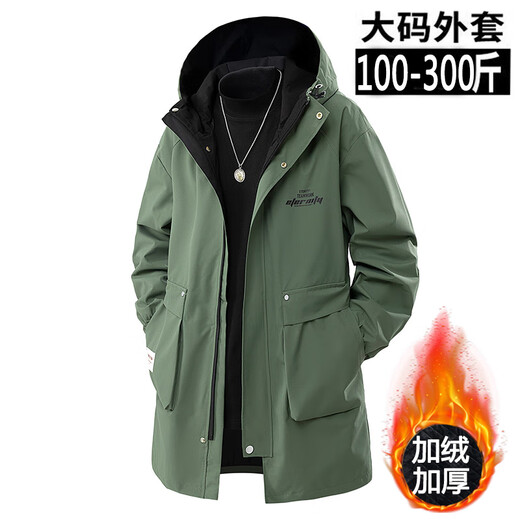 NASA BASE windbreaker men's mid-length autumn trendy coat men's velvet hooded coat men's casual hooded autumn and winter coat black (velvet) XL (120-140Jin Jin equals 0.5 kg)