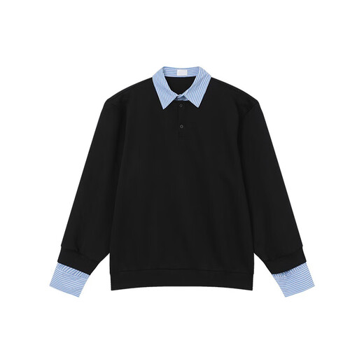 Fake two-piece shirt for men spring and autumn 2025 new layered long-sleeved lapel henley bottoming shirt shirt jacket black regular high quality 3XL recommended 160-180Jin Jin equals 0.5 kg