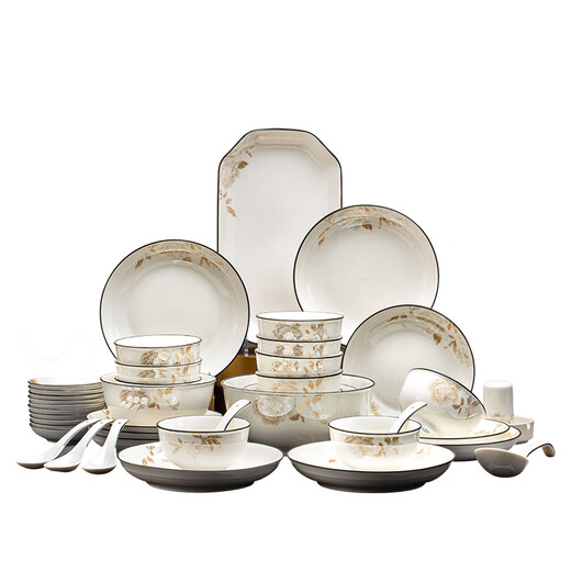 Jingdezhen bowls, plates and tableware set made in Tokyo Jingdezhen bowls and plates set housewarming ceramic gift box golden branches and jade leaves 78 pieces