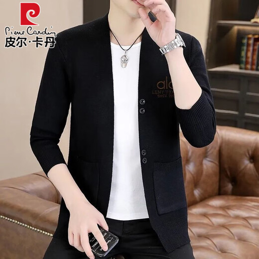 Pierre Cardin high-end wool knitted cardigan jacket for men spring and autumn new style fashionable and versatile outer wear long-sleeved sweater gray 2XL recommended 150-165Jin Jin equals 0.5 kg