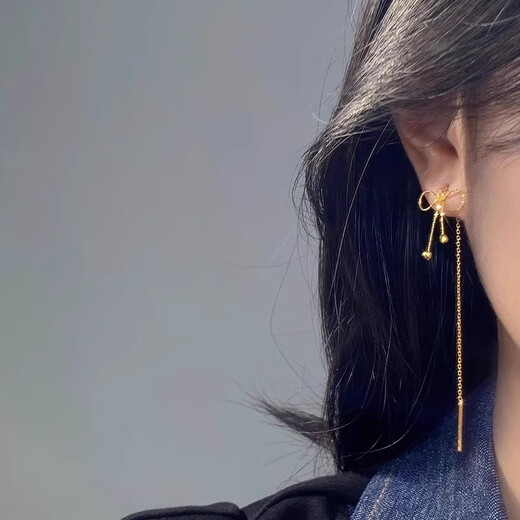 NSYCA Old Phoenix 999 gold-plated fugitive princess golden ear wire atmospheric earrings bow tassel earrings for women W-fugitive princess golden ear wire Lao Fengxiang same style
