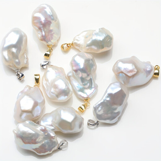 Freshwater Pearl Baroque Pearl Pendant Matches Summer Black T-Shirt Artifact Holiday Birthday Father's Day Gift White Bus Pearl Silver Pendant