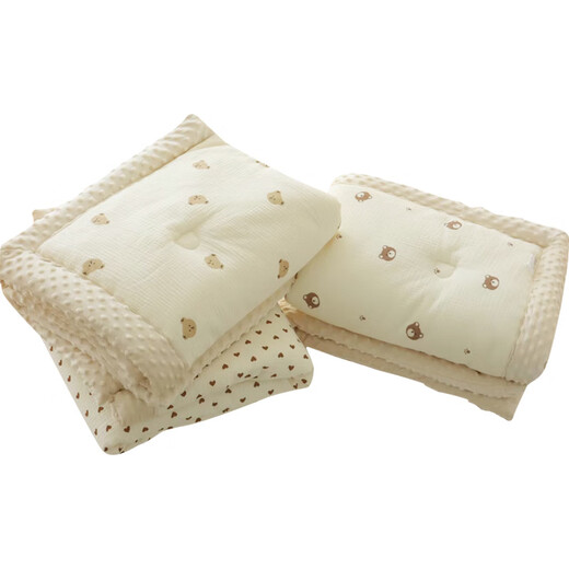 DEATKN German baby quilt pure cotton for autumn and winter, thick style for newborn baby beanie velvet soothing quilt, universal gauze for all seasons, thick style for autumn and winter - beige bear head 100x120cm
