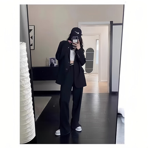 CEENIU small suit jacket women's 2025 spring and autumn new style small high-end street-friendly loose Korean casual suit black L