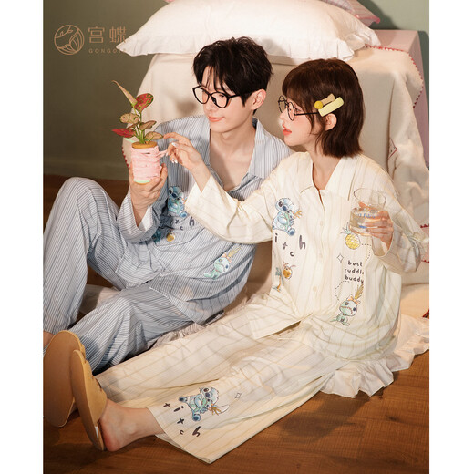 Gongdie Light and Soft Disney Stitch Pajamas Couple Style Spring and Autumn Long Sleeve Modal Cotton Home Clothes for Men