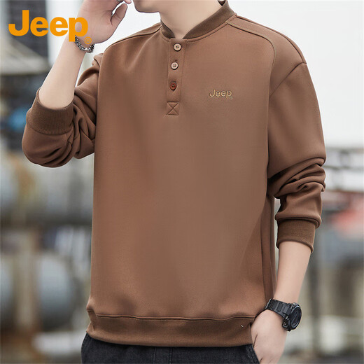 Jeep (JEEP) American genuine Jeep high-end sweatshirt men's spring and autumn loose pullover sports bottoming shirt casual long-sleeved top Brown-Henry collar same style in the store XL recommended 140-160Jin Jin equals 0.5 kg