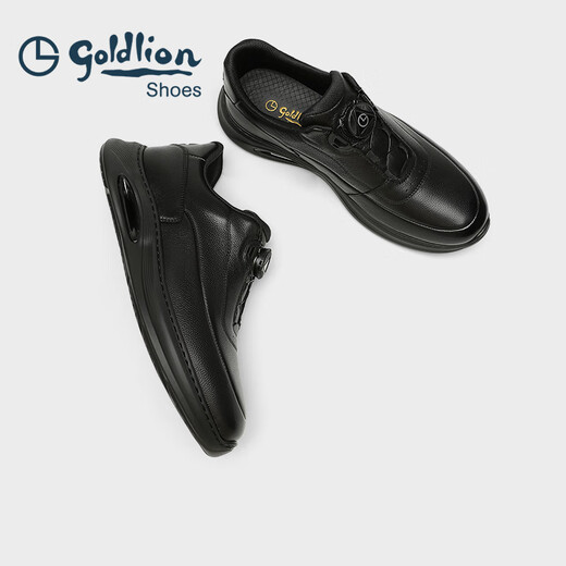 Goldlion Men's Shoes 2025 Autumn and Winter New Men's Genuine Leather Business Leather Shoes Casual Shoes Light Shock-absorbing Sports Running Shoes Soft Surface Black 40