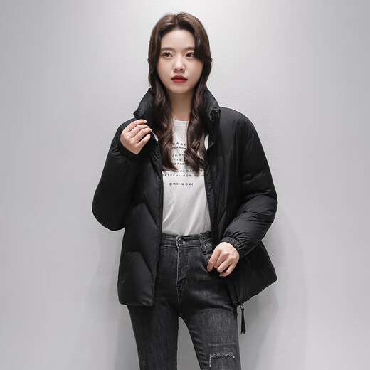 Snow Flying Lightweight Goose Down Down Jacket Women's Short Slim Simple Warm 2025 Winter New Stand Collar Jacket Black S