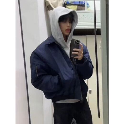 Shelley Jones American cleanfit jacket men's autumn high-end handsome lapel navy blue bomber jacket baseball uniform navy L recommended 110-125Jin Jin equals 0.5 kg