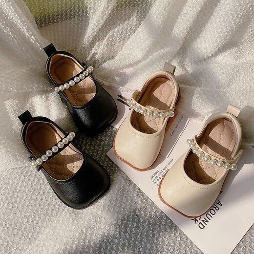 G.duck girls' small leather shoes 2025 spring and autumn new princess shoes with dress children's shoes pearl baby girl soft sole children's leather shoes beige 15 inner length 12.0 cm
