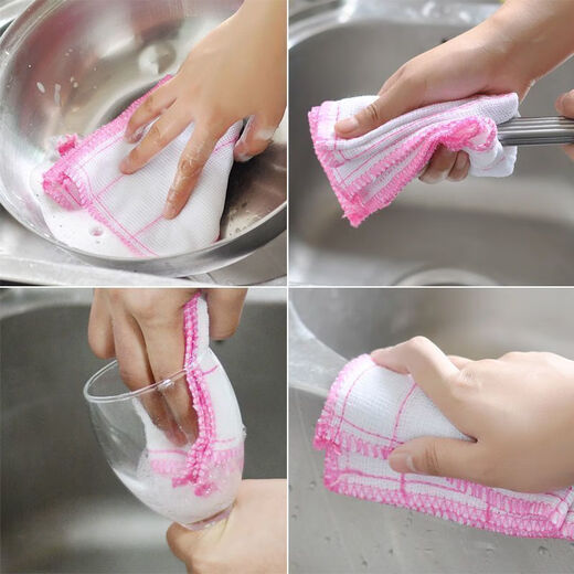 Five-layer thickened scouring pad, cleaning and decontamination rag, kitchen dishcloth, degreasing artifact, strong absorbent towel 30*30, five-layer thickened 5-pack