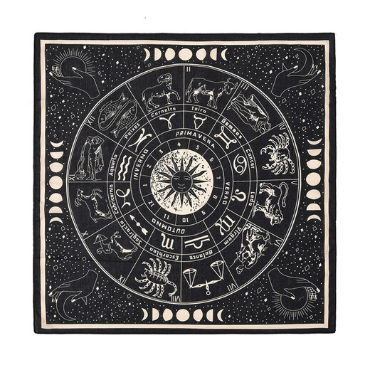 Shijanu's new cotton constellation printed American retro square scarf Ami khaki vintage women's headscarf headband black