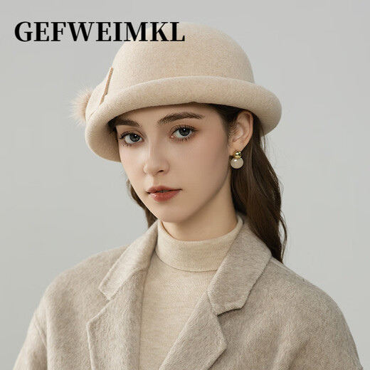 GEFWEIMKL Merino Wool Bucket Hat Women's Autumn and Winter New French Furry Bow Fashion Elegant Top Hat Women Black Adjustable (56-58cm)