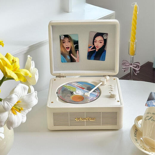 Ask Plus WHATPLUS C300 all-in-one CD player audiophile album player retro CD player record player shape Bluetooth speaker Bluetooth cd player birthday gift C300Pro retro white