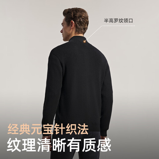 YOUNGOR sweater men's wool blended fabric men's stand-up collar zipper cardigan velvety and comfortable 2025 new arrival black VWHW619967ALA L 105cm (recommended 145-165Jin Jin equals 0.5kg)