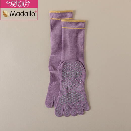 Modal striped long yoga socks five-finger Pilates socks non-slip women's mid-calf sports split toe boneless socks black (package) 2 pairs