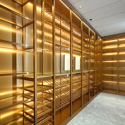 OHNEOHNE stainless steel constant temperature wine cabinet custom wine cellar villa home commercial red wine cabinet light luxury foreign wine cabinet wine rack cigar cabinet brown gold